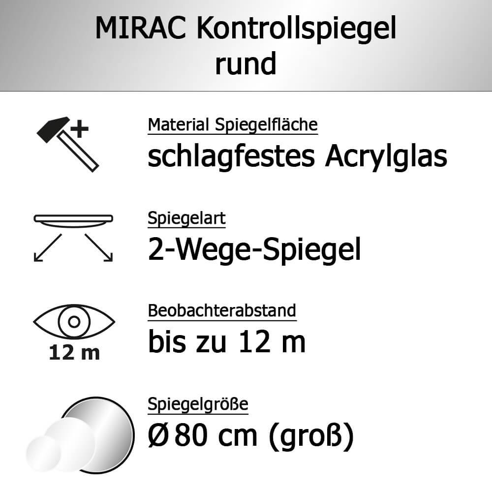 MIRAC Kontrollspiegel, Acrylglas, Schutzrahmen weiß, rund, Ø 80 cm-3
