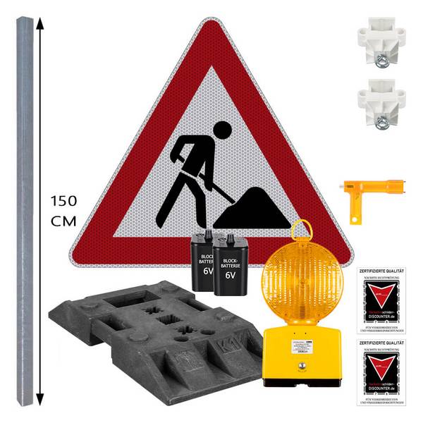 Komplett-Set Baustelle VZ 123, Gefahrzeichen Arbeitsstelle, RA2, mit Leuchte