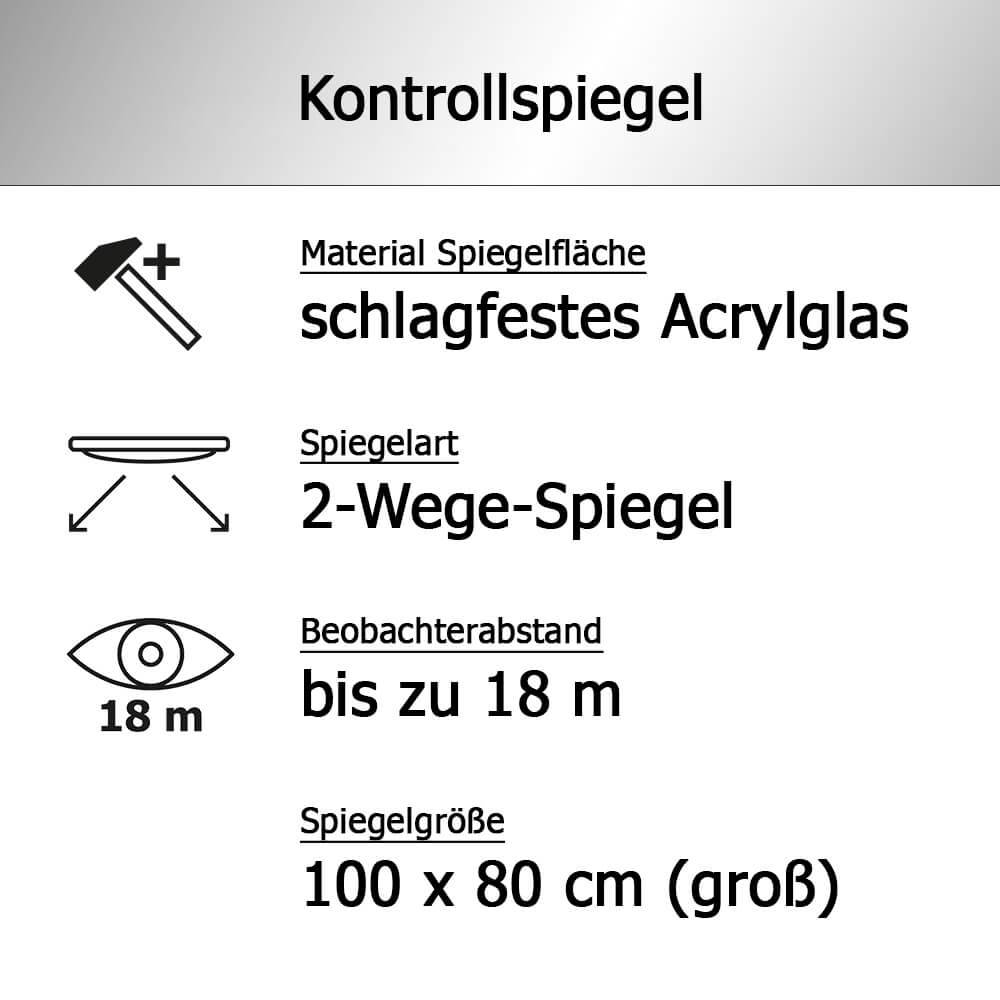 MIRAC Kontrollspiegel, Acrylglas, Schutzrahmen weiß, rechteckig, 100 x 80 cm-3
