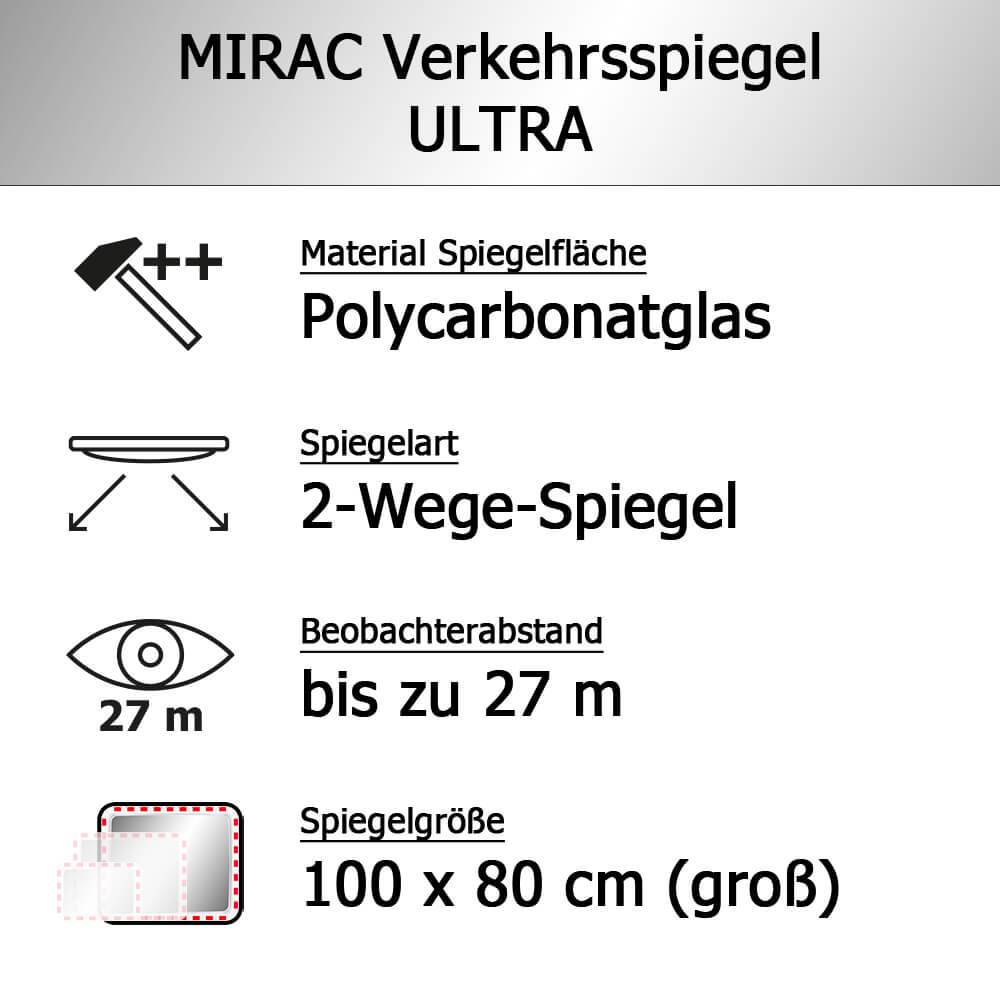 MIRAC Verkehrsspiegel ULTRA, Polycarbonatglas, rot/weiß, rechteckig, 100 x 80 cm-3