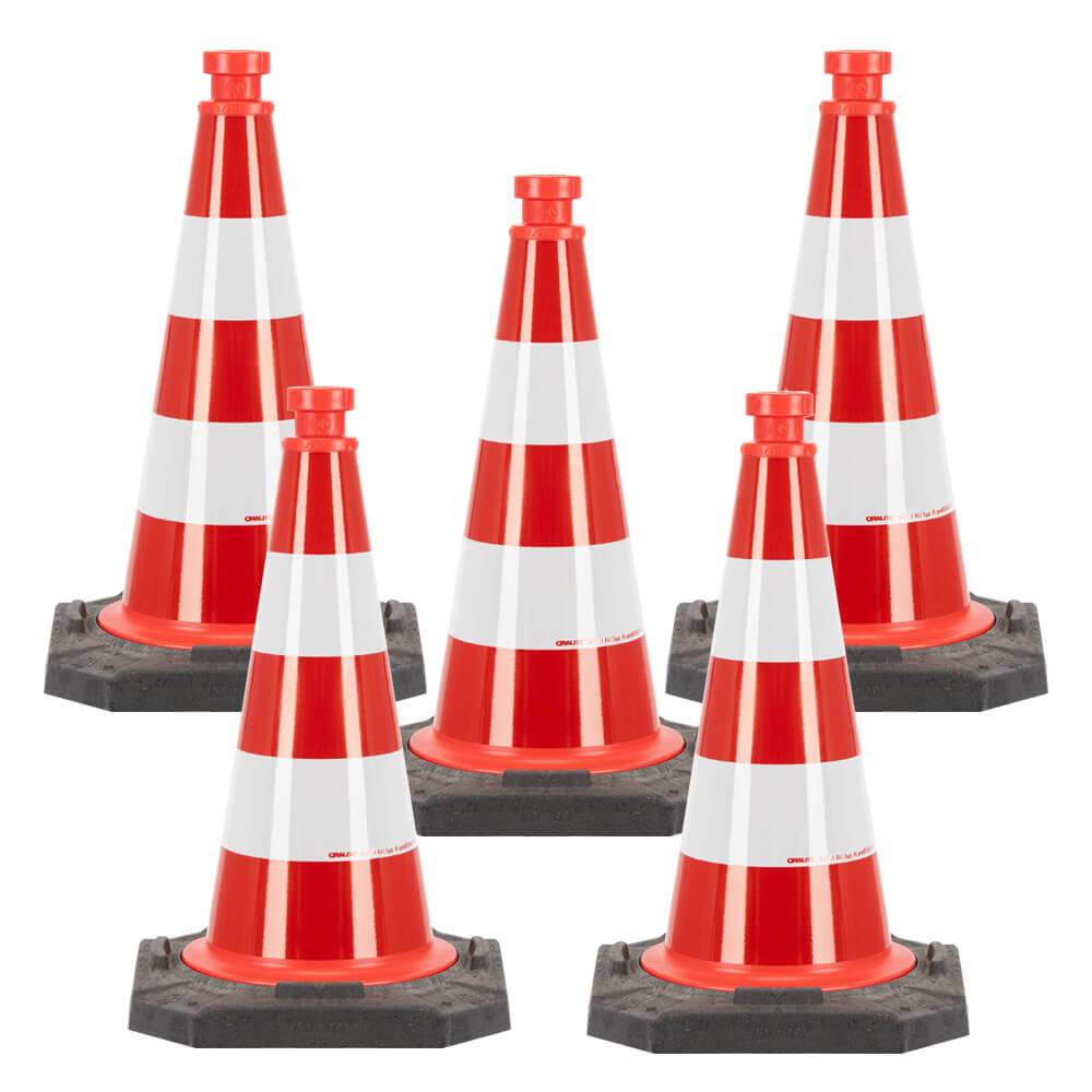 5 Stück: Leitkegel, rot/weiß, voll reflektierend, BASt-geprüft, T+N, 50 cm-0