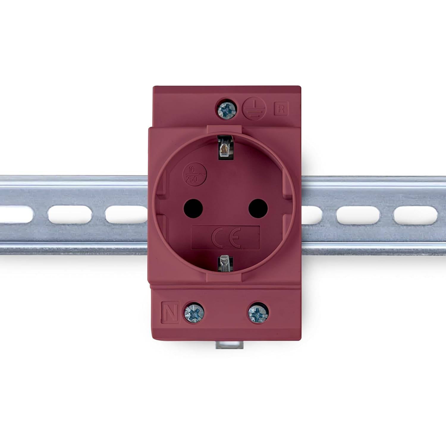 B+G E-Tech GS16 - Schuko- Einbausteckdose für DIN Hutschiene (DUNKELROT) farbige Serie