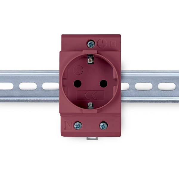 B+G E-Tech GS16 - Schuko- Einbausteckdose für DIN Hutschiene (DUNKELROT) farbige Serie
