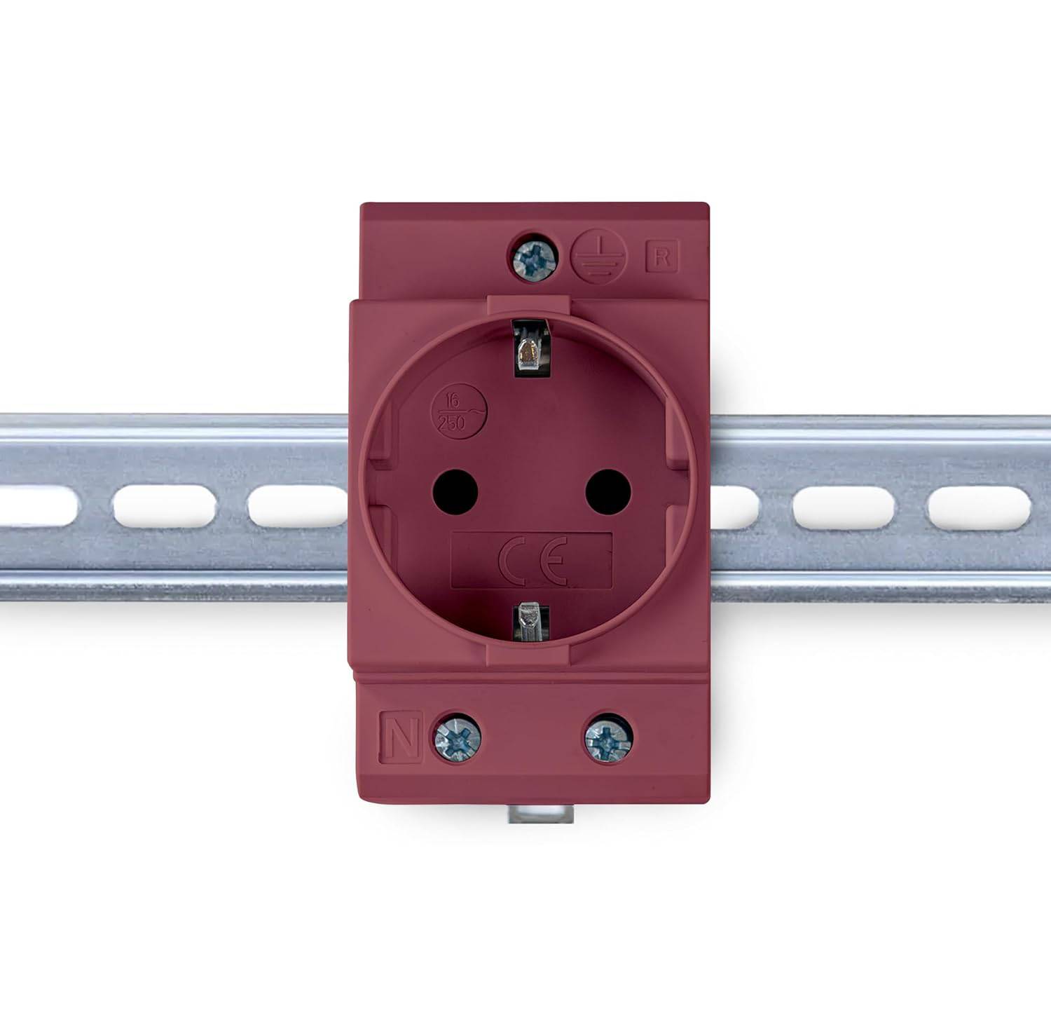 B+G E-Tech GS16 - Schuko- Einbausteckdose für DIN Hutschiene (DUNKELROT) farbige Serie-0