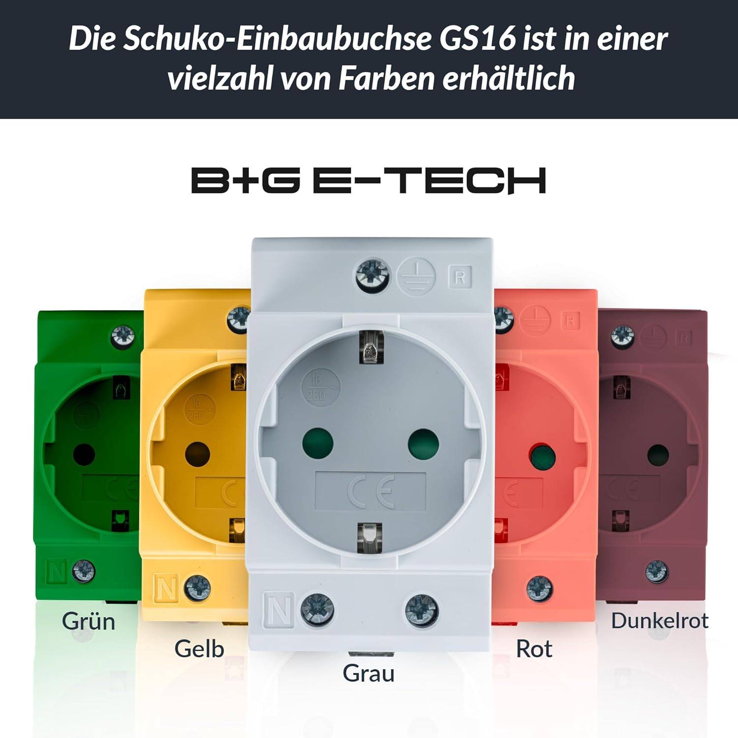 B+G E-Tech GS16 - Schuko- Einbausteckdose für DIN Hutschiene (DUNKELROT) farbige Serie-4