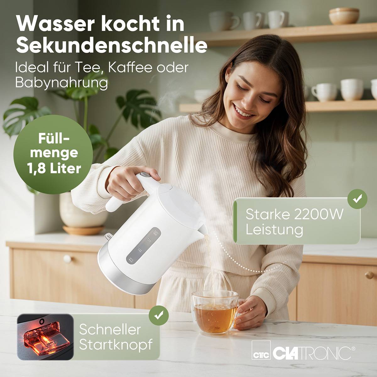 CLATRONIC Wasserkocher WK 3840, kabellos, 1,8 L, weiß-1