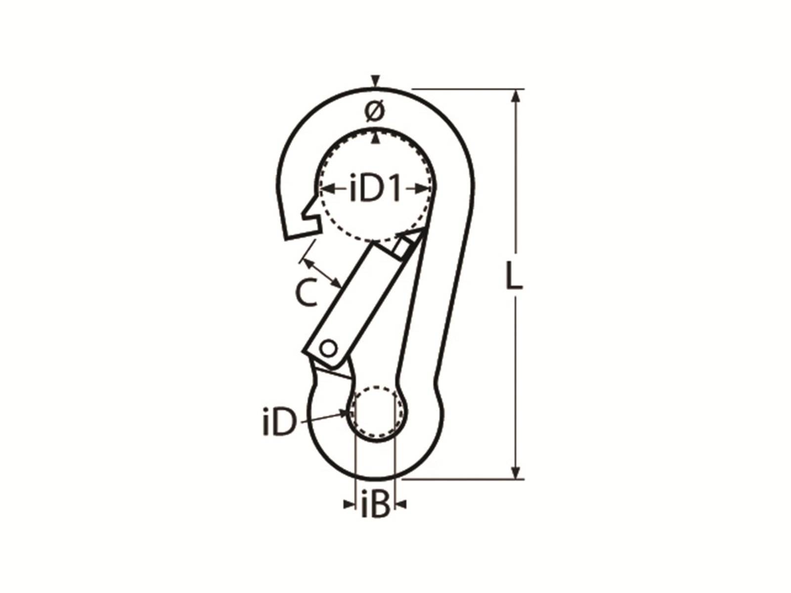 MARINETECH Karabinerhaken Edelstahl A4, 6x60 mm, mit Sicherheitsmutter-1