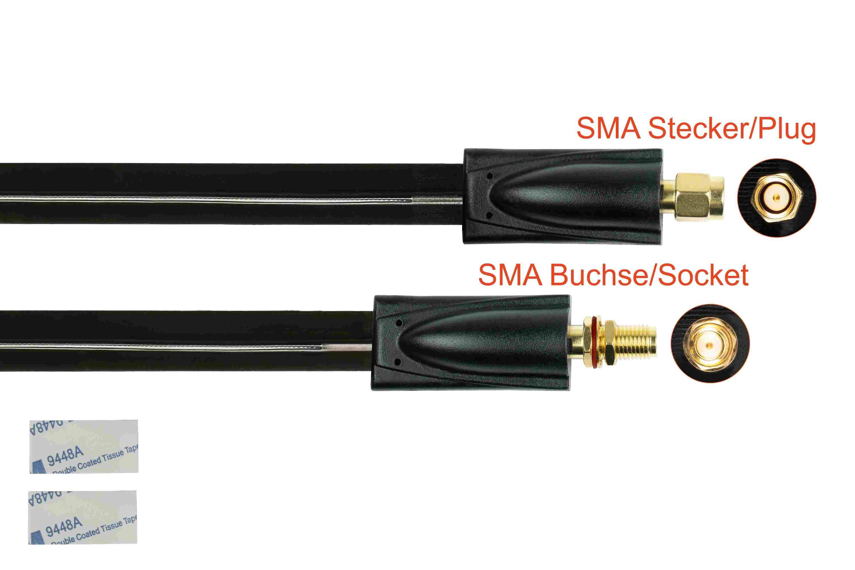 kabelmeister® Koaxial HF Fensterdurchführung, SMA Stecker an SMA Buchse, schwarz, 0,2m-4