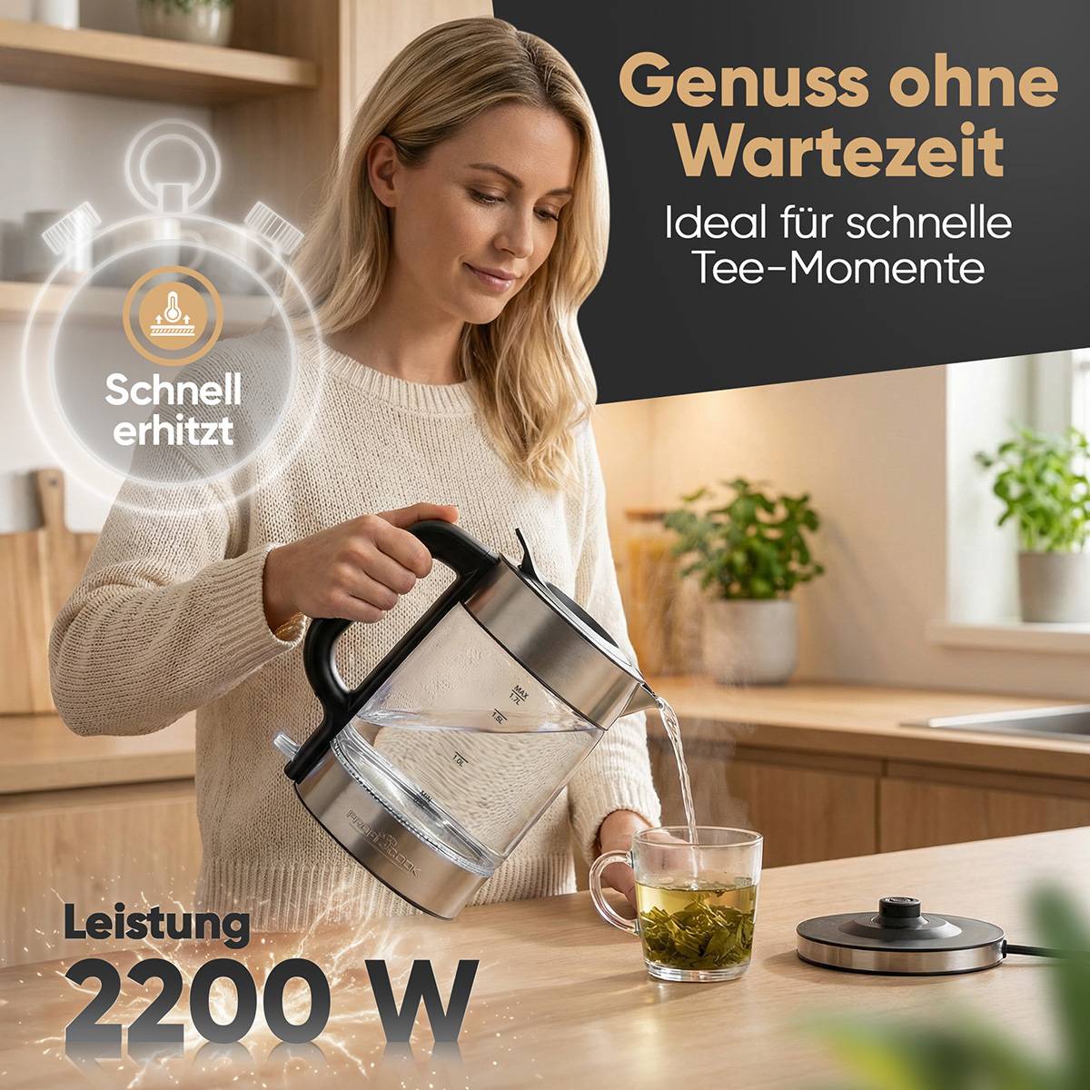PROFI COOK Wasserkocher PC-WKS 1322, Glas/dark inox, 1,7 L-1