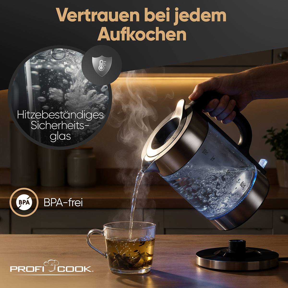 PROFI COOK Wasserkocher PC-WKS 1322, Glas/dark inox, 1,7 L-4