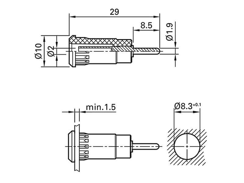 Stäubli 2mm Bananenbuchse Rot, Kontakt vergoldet, 600V / 10A Press Fit-2