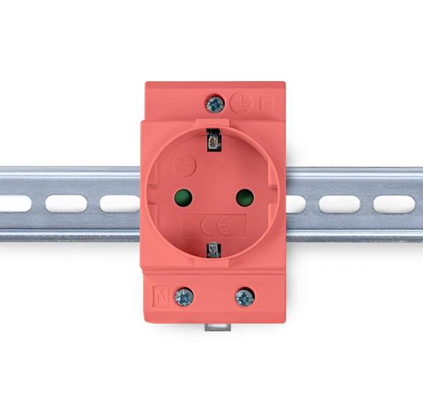B+G E-Tech GS16 - Schuko- Einbausteckdose für DIN Hutschiene (ORANGE) farbige Serie