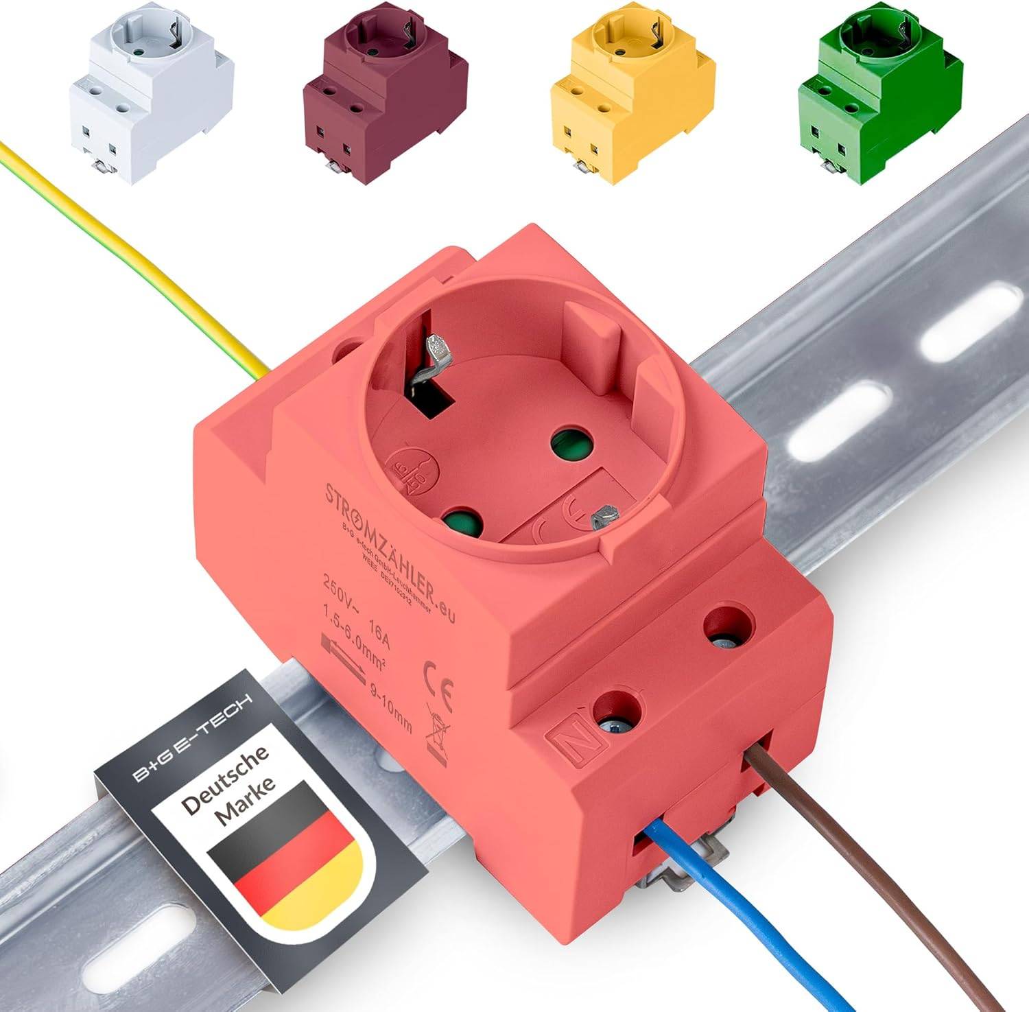 B+G E-Tech GS16 - Schuko- Einbausteckdose für DIN Hutschiene (ORANGE) farbige Serie-2