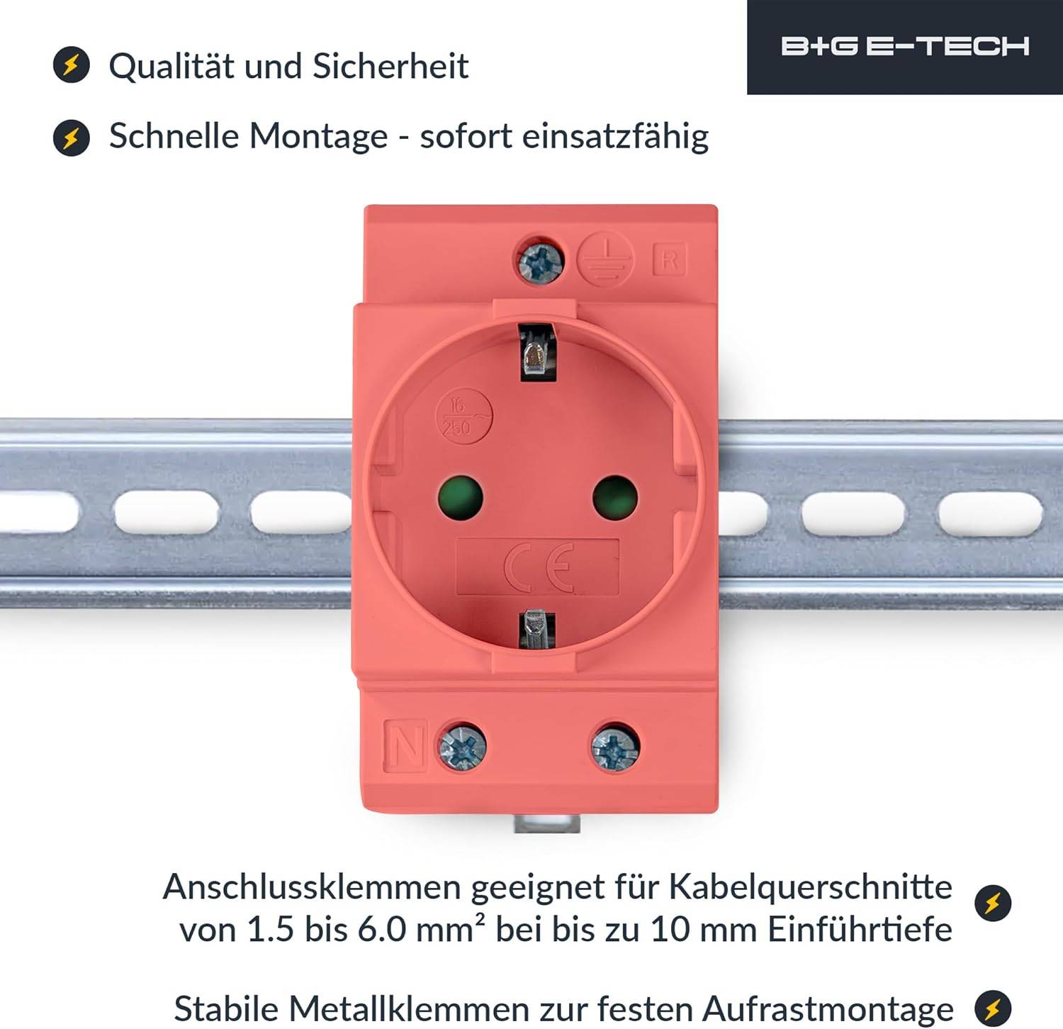 B+G E-Tech GS16 - Schuko- Einbausteckdose für DIN Hutschiene (ORANGE) farbige Serie-4