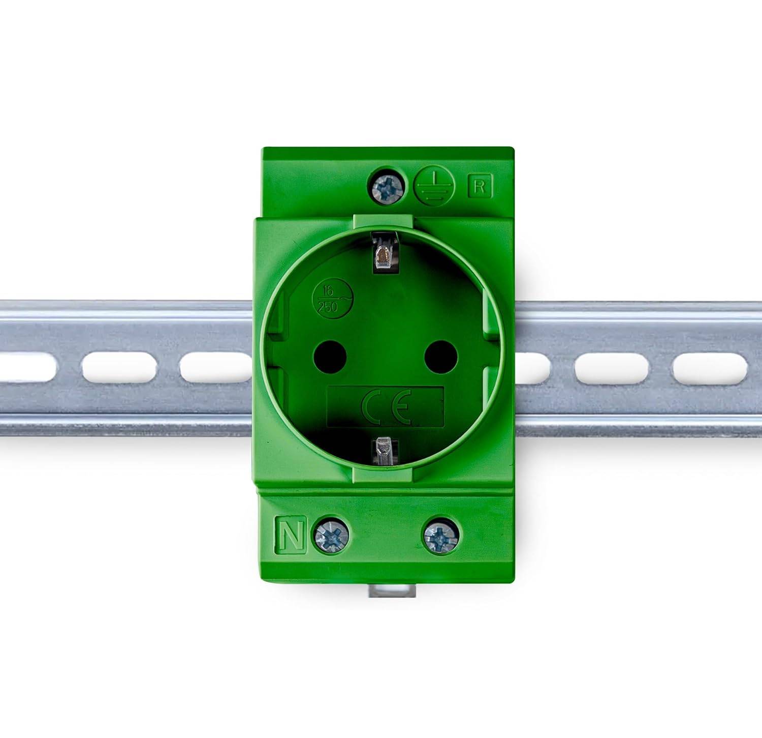 B+G E-Tech GS16 - Schuko- Einbausteckdose für DIN Hutschiene (GRÜN) farbige Serie-0