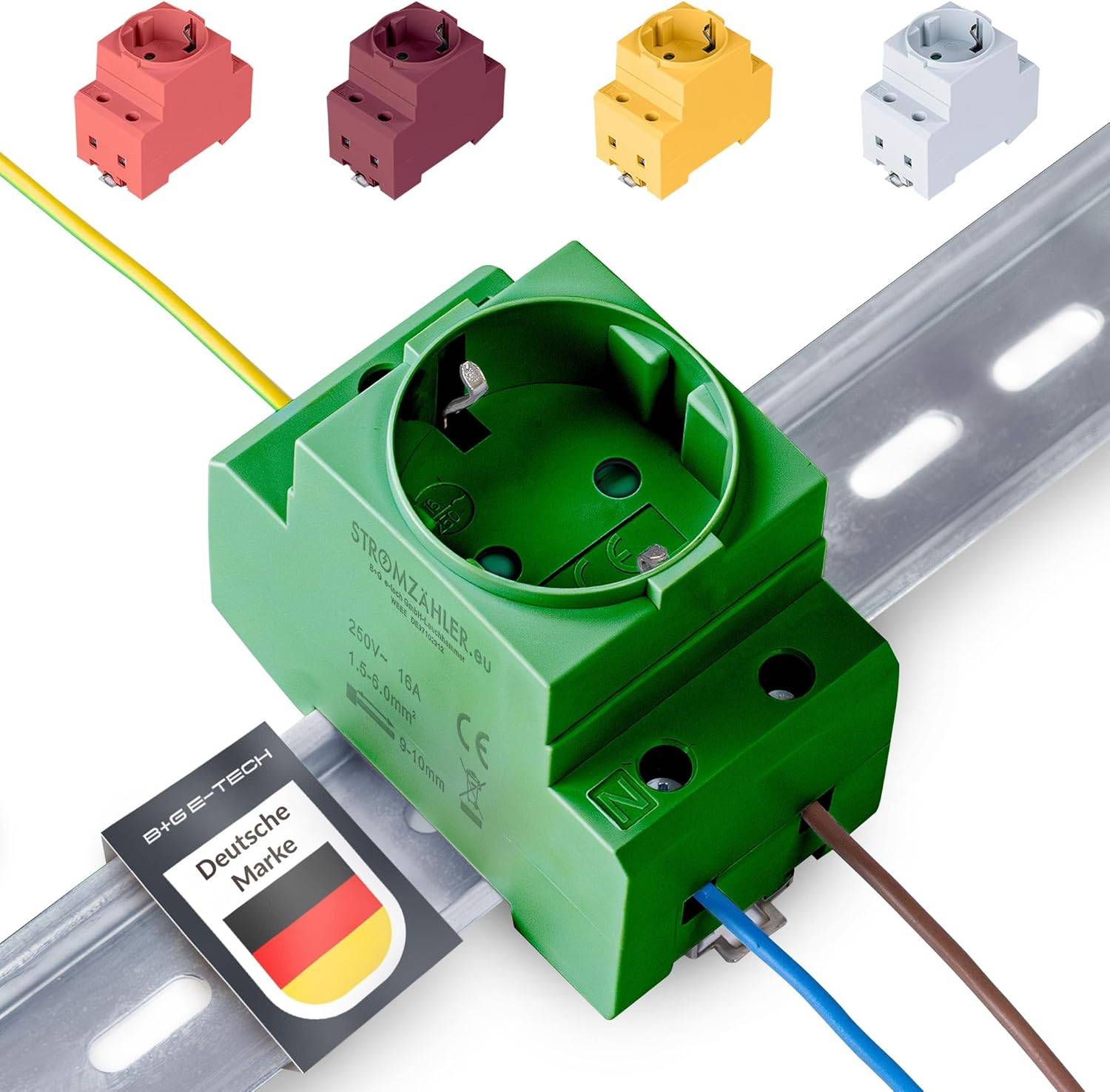 B+G E-Tech GS16 - Schuko- Einbausteckdose für DIN Hutschiene (GRÜN) farbige Serie-2