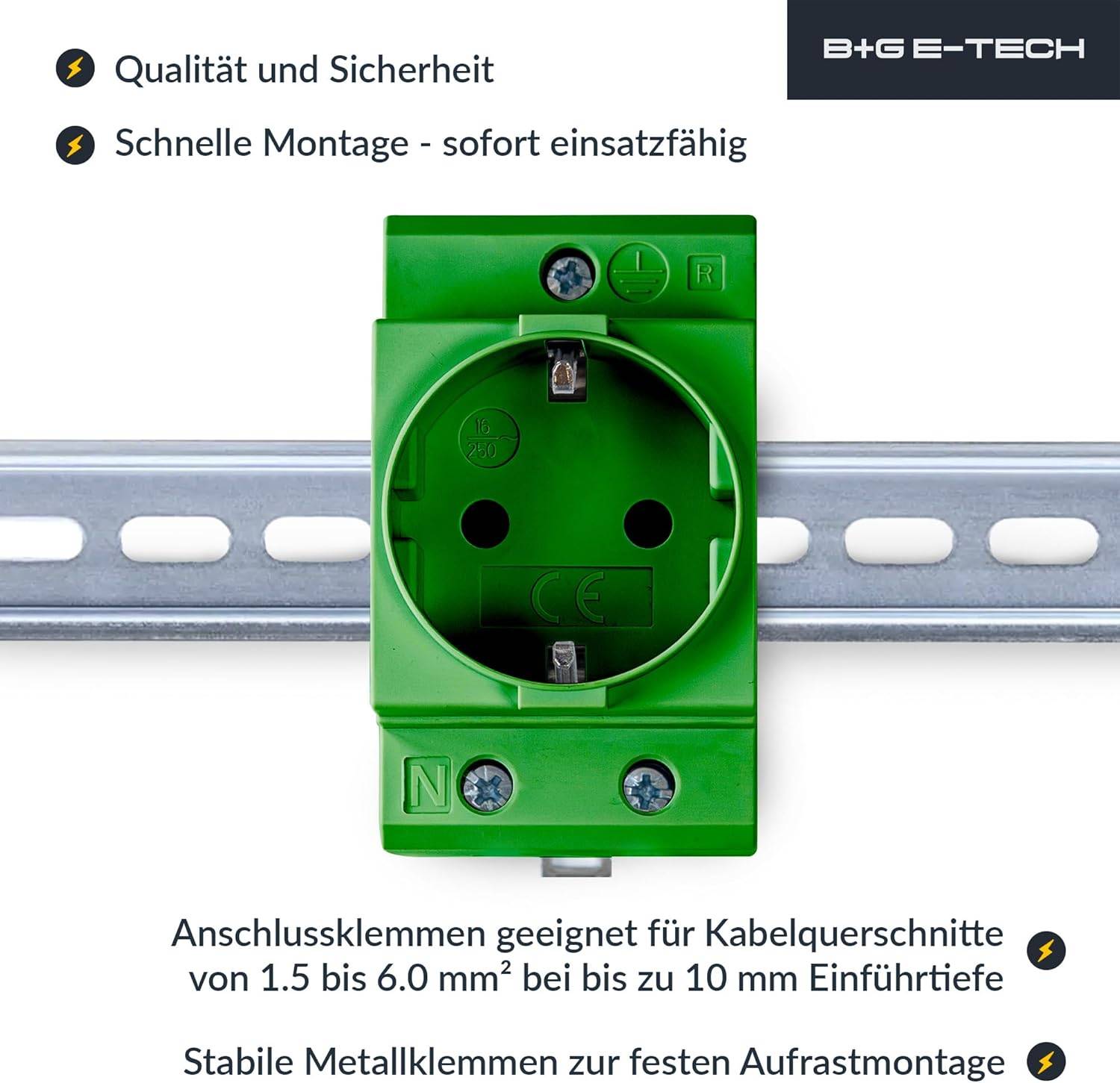 B+G E-Tech GS16 - Schuko- Einbausteckdose für DIN Hutschiene (GRÜN) farbige Serie-4