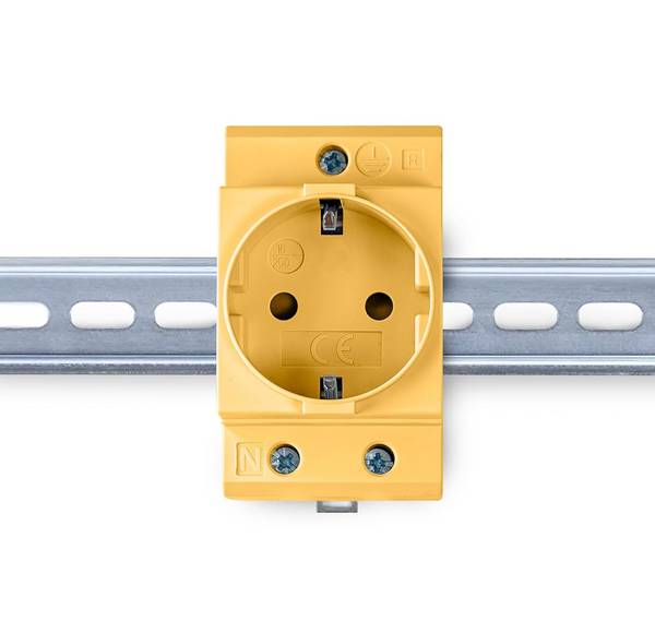 B+G E-Tech GS16 - Schuko- Einbausteckdose für DIN Hutschiene (GELB) farbige Serie
