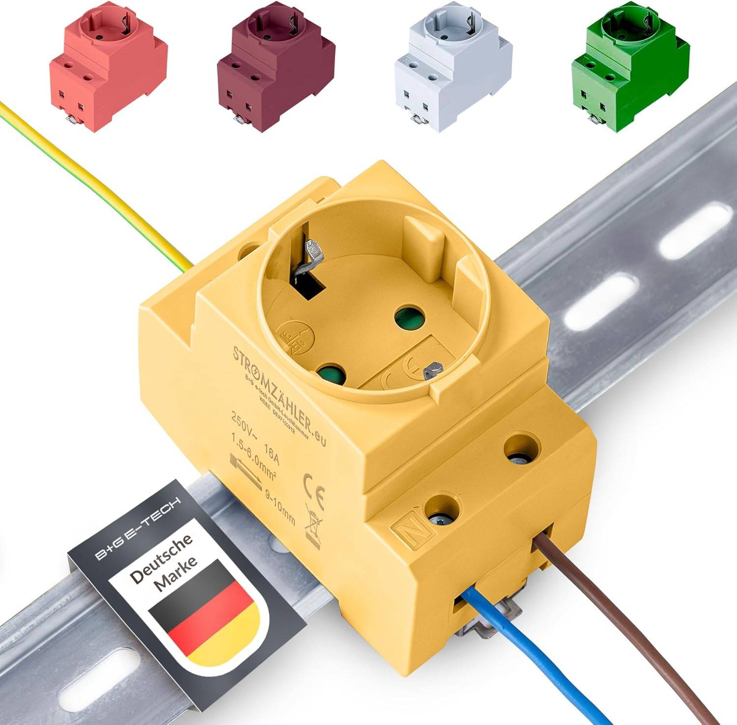 B+G E-Tech GS16 - Schuko- Einbausteckdose für DIN Hutschiene (GELB) farbige Serie-2