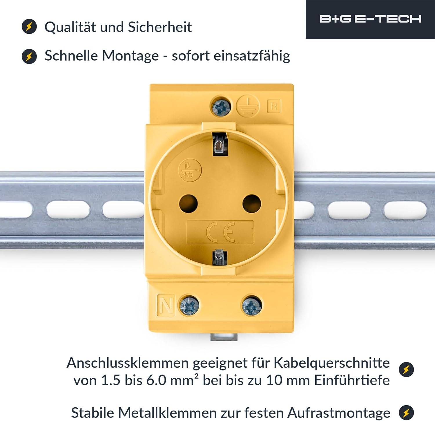 B+G E-Tech GS16 - Schuko- Einbausteckdose für DIN Hutschiene (GELB) farbige Serie-4
