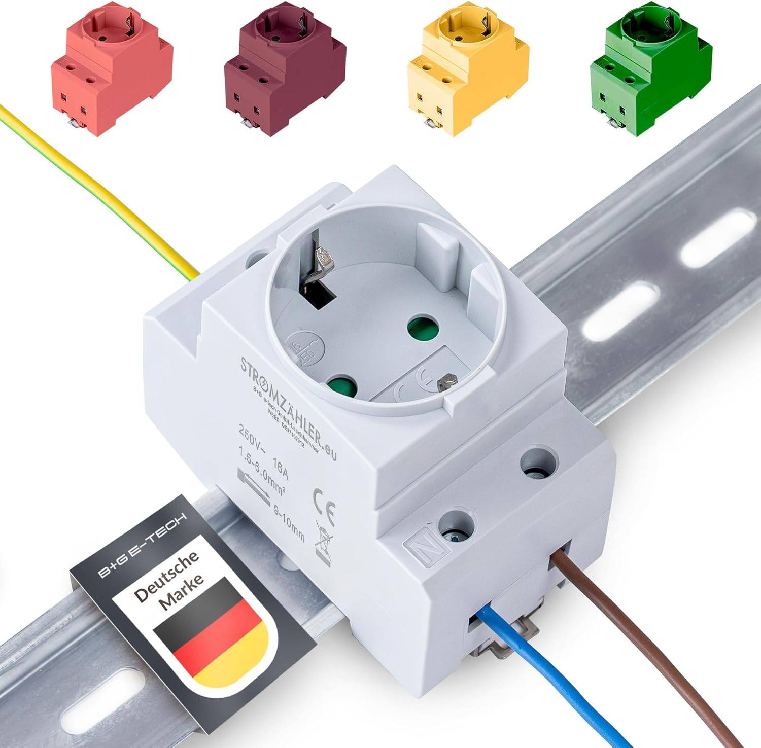B+G E-Tech GS16 - Schuko- Einbausteckdose für DIN Hutschiene (GRAU) farbige Serie-2