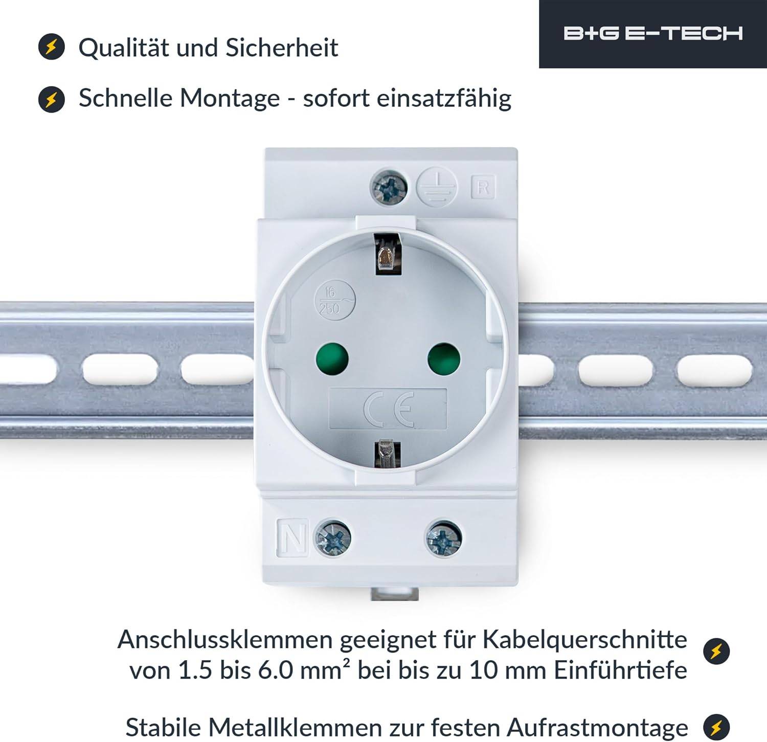 B+G E-Tech GS16 - Schuko- Einbausteckdose für DIN Hutschiene (GRAU) farbige Serie-4