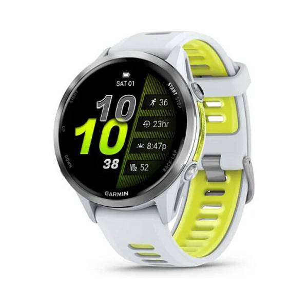 Garmin Forerunner 970 - Whitestone - Sportuhr mit Band - Silikon - weissstein/translucent amp gelb - Handgelenkgröße: 13