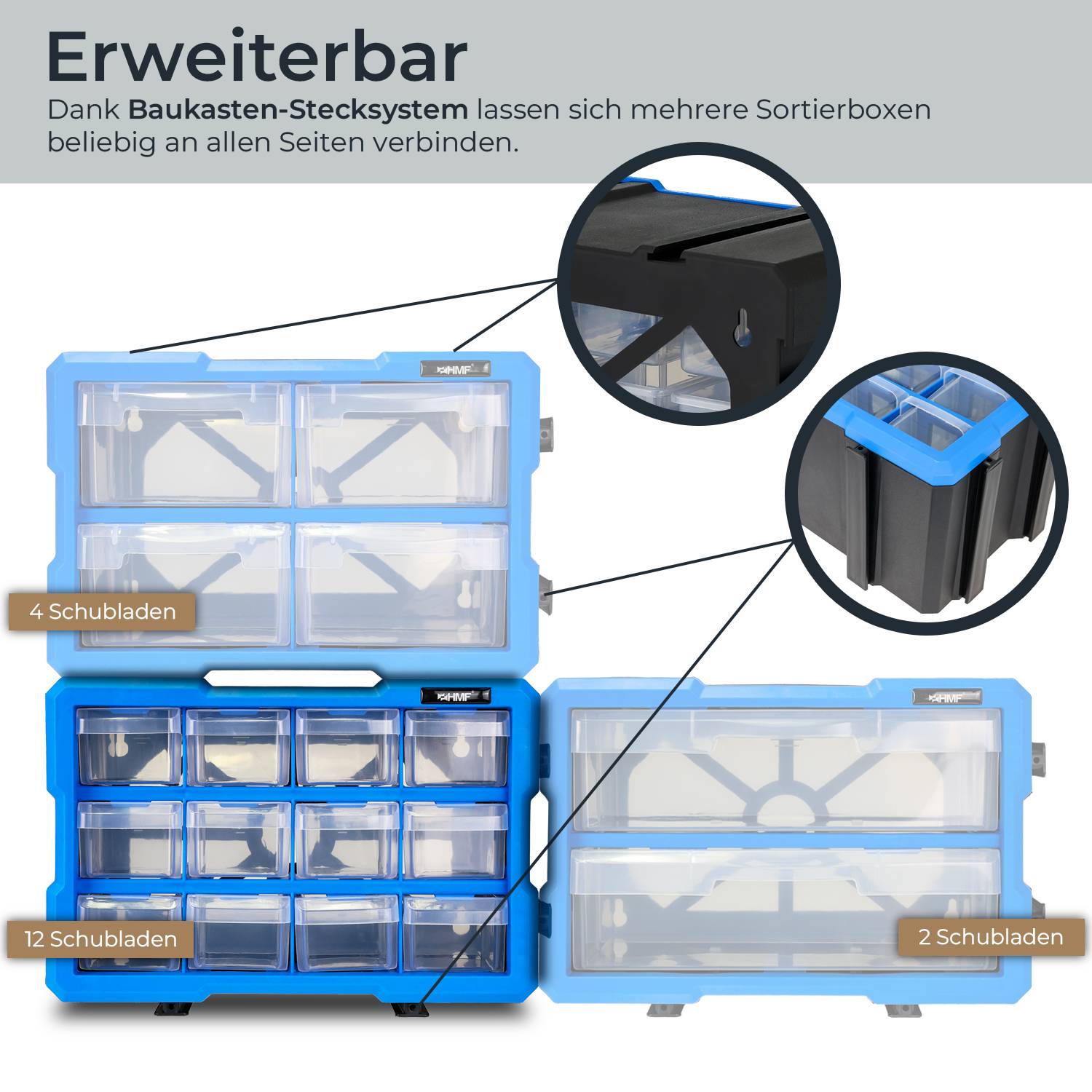 HMF Sortierbox für Kleinteile mit Schubladen, Sortimentskasten für Schrauben und Werkzeug, 24 Fächer, 29,5 x 19,5 x 16cm-3