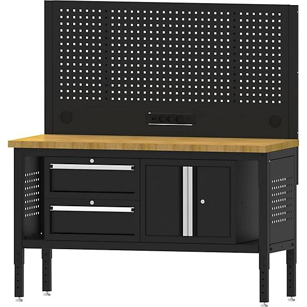 Werkbank BLACKLINE mit 2 Schubladen Flügeltürschrank Plattenbreite 1524 mm. Simon Evers & CO. GmbH 84577849-0