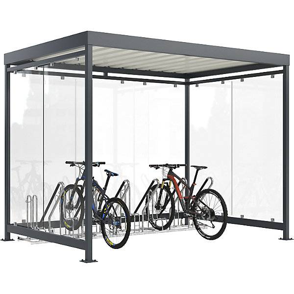Überdachung Köln mit Anlehnparker Modell 4700 XBF anthrazitgrau RAL 7016 offen fertig montiert B 3180 mm 6-0