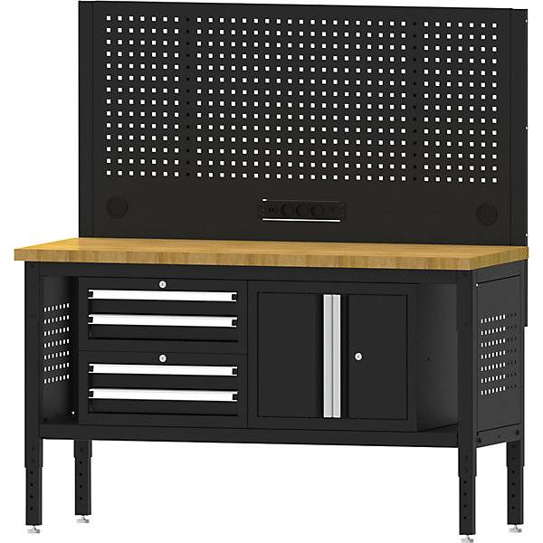Werkbank BLACKLINE mit 4 Schubladen Flügeltürschrank Plattenbreite 1524 mm. Simon Evers & CO. GmbH 84577749-0