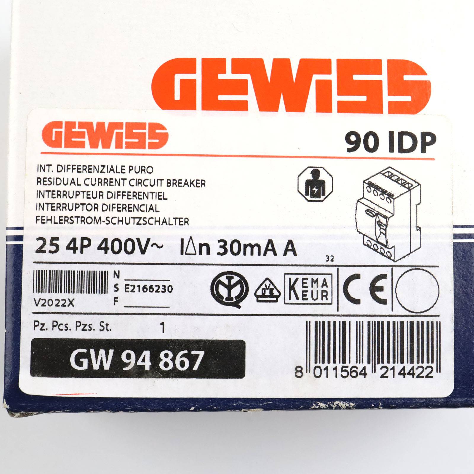 GEWISS Fehlerstromschutzschalter GW94867 OVP-1
