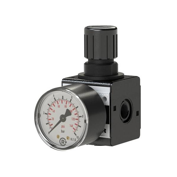 RIEGLER Druckregler, durchgehende Druckversorgung »multifix«, inkl. Manometer, BG 3, G 1/2, PE max. 16 bar, Regelbereich