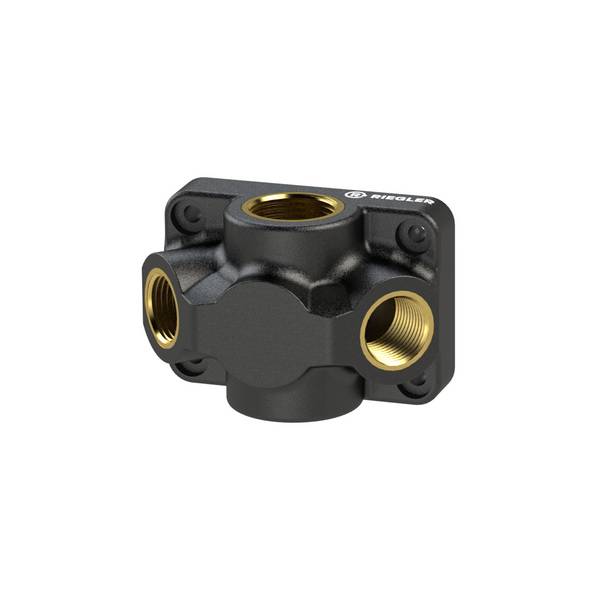 RIEGLER Endverteiler, Eingang G1/2, Anschluss 2 x G1/2, Betriebsdruck (Luft o. Wasser) max. 15 bar, Umgebungstemperatur