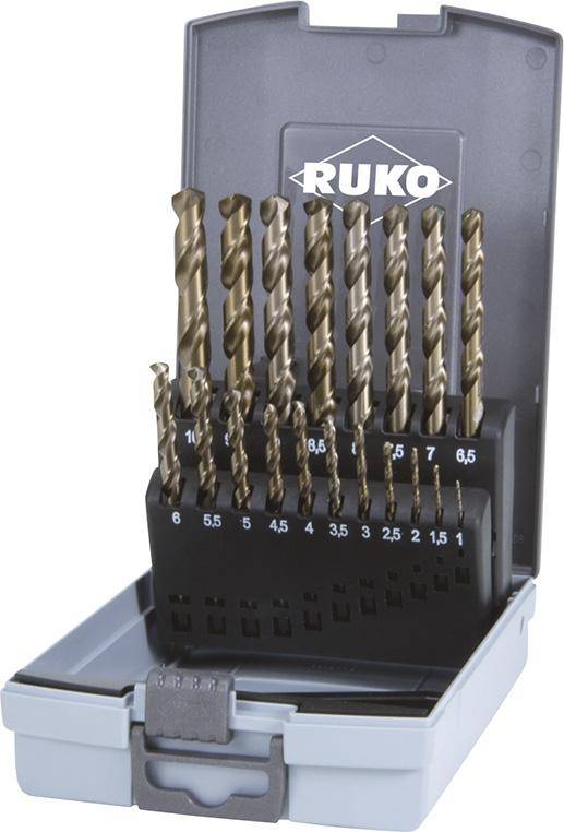 RUKO Spiralbohrer-Satz DIN338 HSS-Co5 ø 1-10mm 0,5mm stg. Kunststoffkassette 19-teilig-0