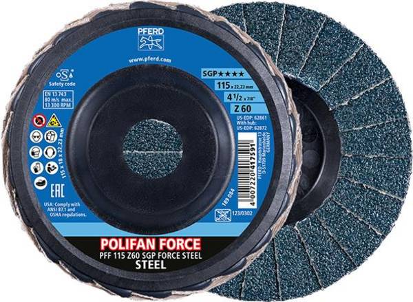 Fächerschleifscheibe FORCE SGP STEEL 115 mm Z 60 Pferd