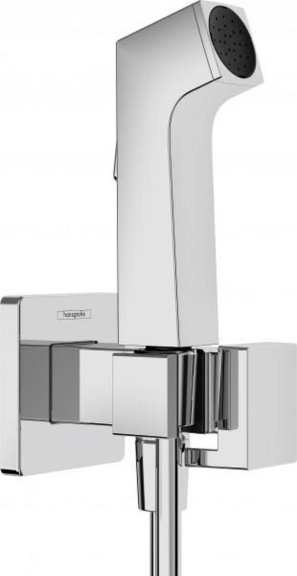 hansgrohe Bidette Handbrause 1jet E EcoSmart für Warmwasser mit Brausehalter und Brauseschlauch 125 cm, Chrom