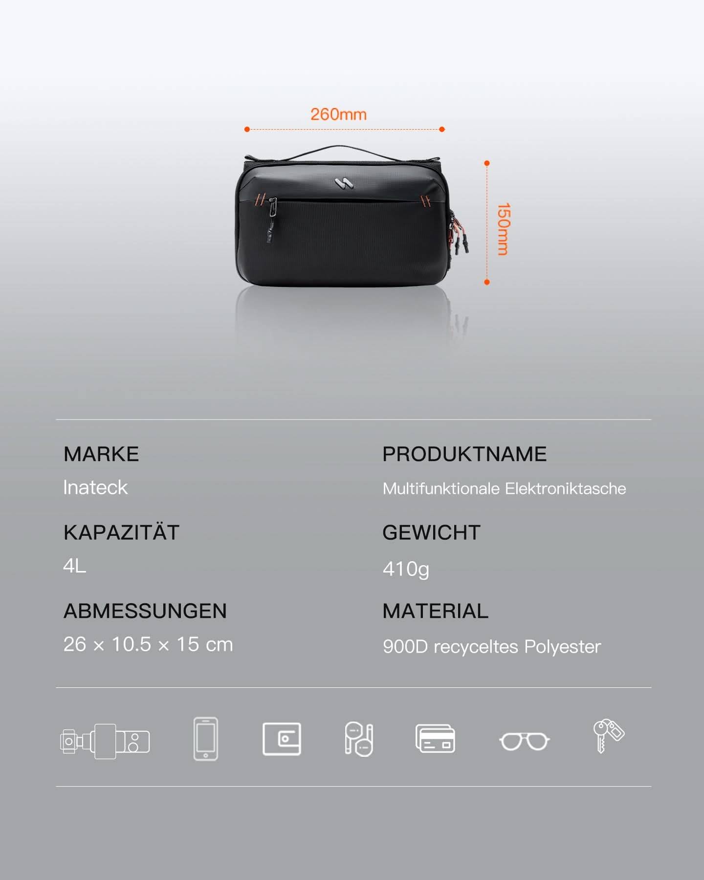 Inateck Multifunktionale Kabeltasche Black-1