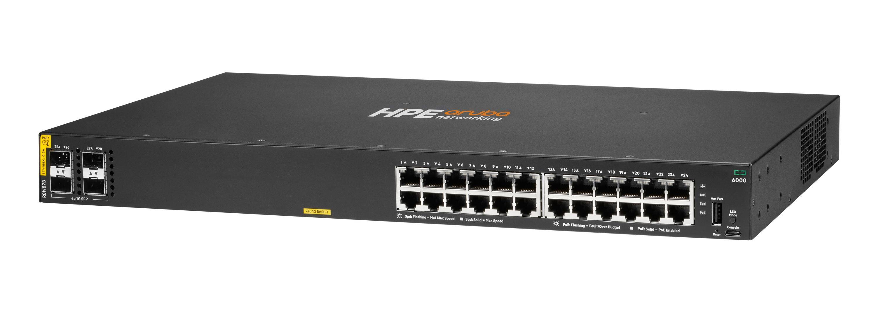 HPE Networking Cx 6000 24p 10M/100M/1G Class4 PoE 4p Sfp 1G 370W Switch - Switch - 1 Gbps-1