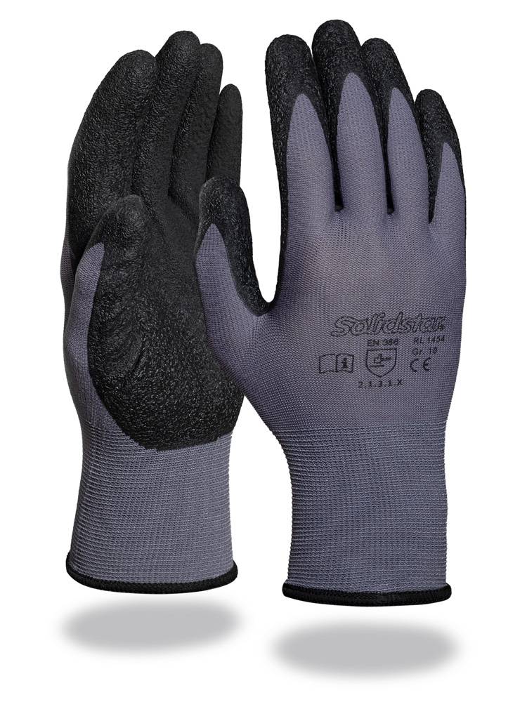 12 Paar Solidstar Feinstrickhandschuh Nylon Latex Montagehandschuh EN 388 Gr. 9-0