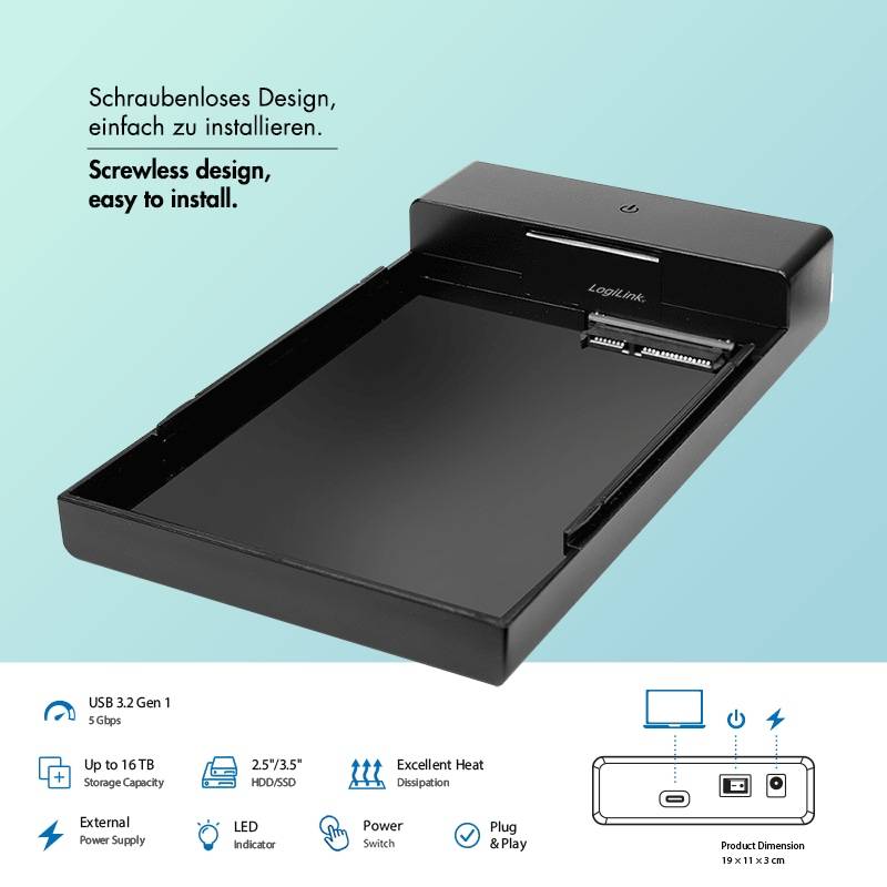 3,5 Extern. Encl. USB 3.2 Gen 1, screwless, black Festplatten Zubehör-1