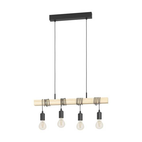 Eglo Pendelleuchte Townshend Stahl Holz Schwarz Braun | IP20 - Geeignet für 4x E27