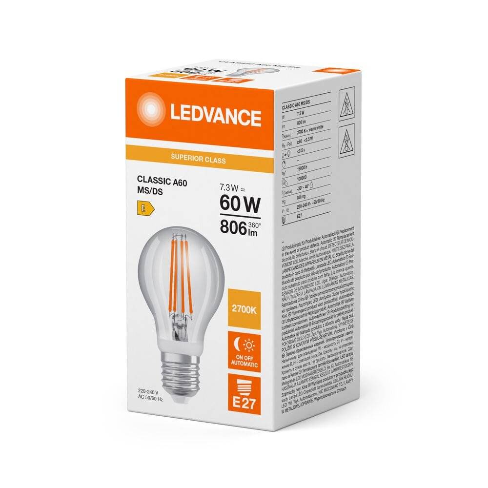 Ledvance LED CLASSIC A 7.3W 827 Clear E27 LED-Speziallampen m.Bewegungssensor-1