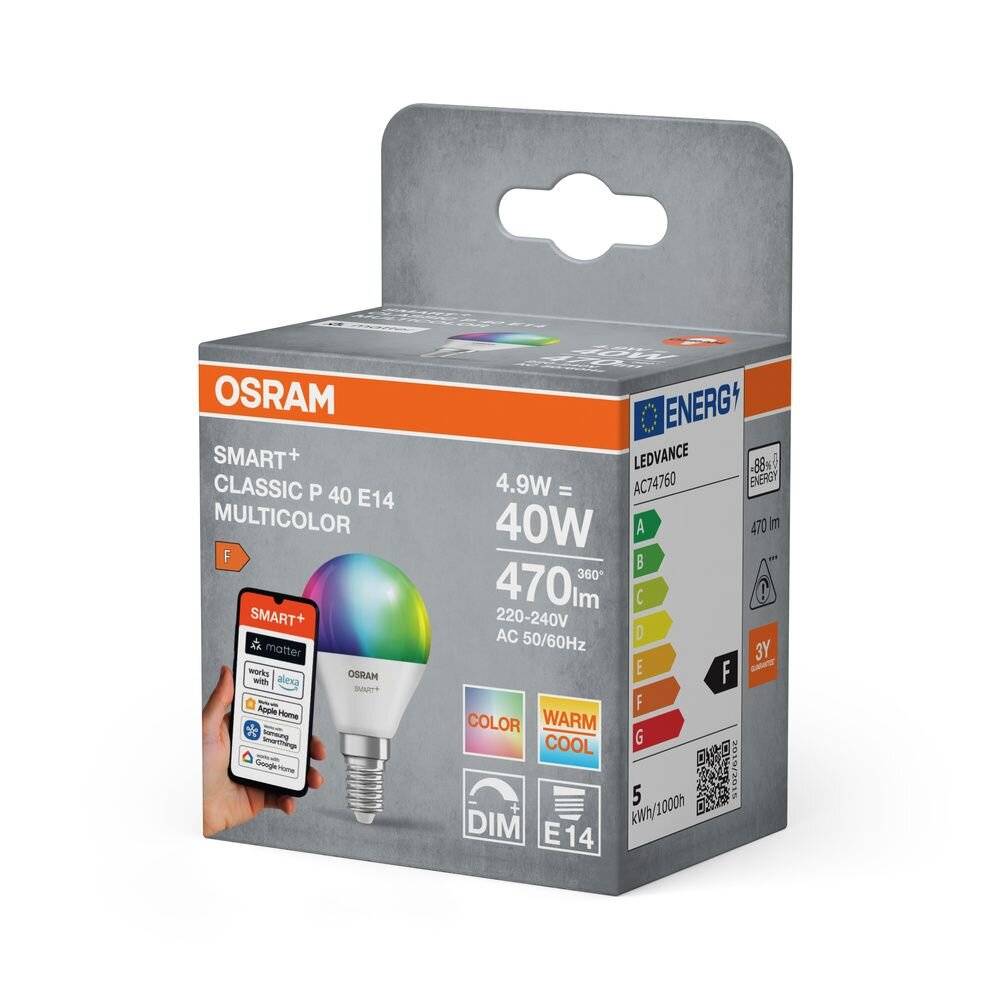 Symbolbild für Osram Smart+ Matter Classic E14 Birne Matt 4.9W 470lm - 827-865 Abstimmbares Weiß | Ersatz Für 40