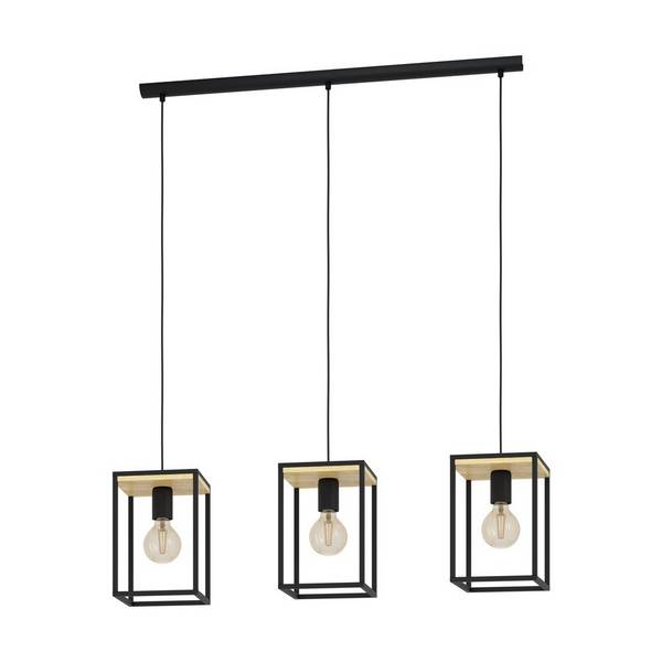 Eglo Pendelleuchte Libertad Stahl Holz Schwarz Braun | IP20 - Geeignet für 3x E27