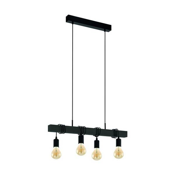 Eglo Pendelleuchte Townshend Stahl Holz Schwarz | IP20 - Geeignet für 4x E27