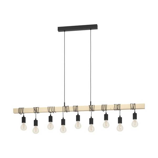 Eglo Pendelleuchte Townshend Holz Stahl Braun Schwarz | IP20 - Geeignet für 9x E27