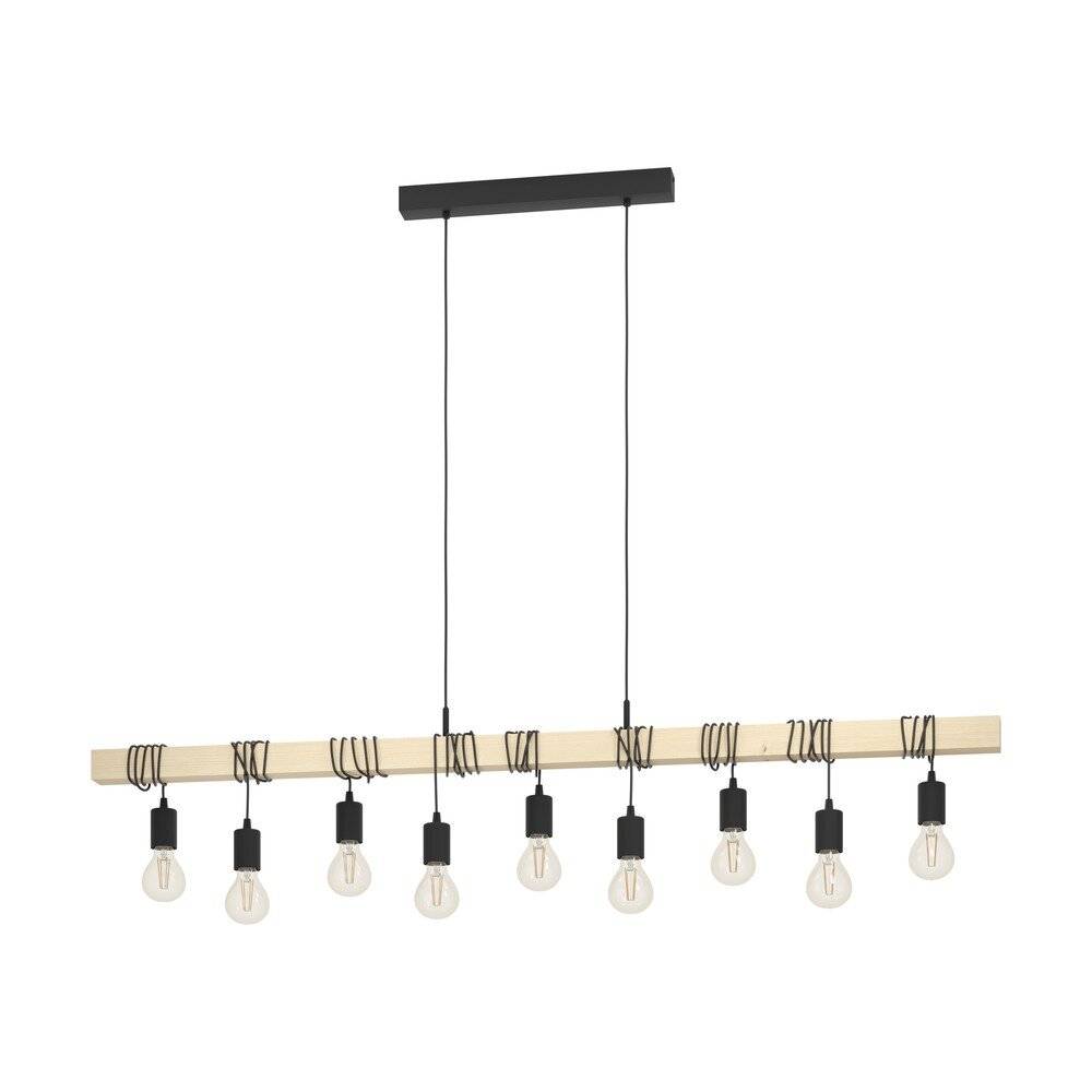 Eglo Pendelleuchte Townshend Holz Stahl Braun Schwarz | IP20 - Geeignet für 9x E27-0