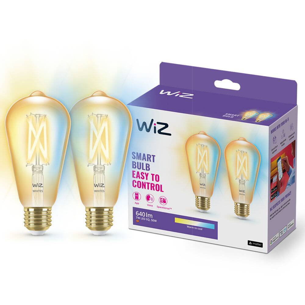 Doppelpack 2x WiZ Smart LED E27 Edison Fadenlampe Gold 7W 640lm | Höchste Farbwiedergabe - Dimmba-0