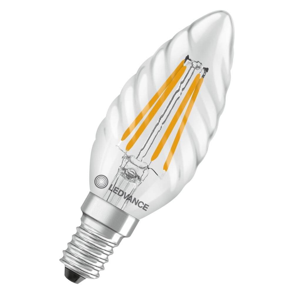 LEDV LED Kerze 3.4-40W/827 gedreht E14 Filament klar 300°EEK D-5